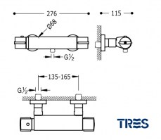 MEDIDAS TERMOSTATICA DUCHA LEX TRES